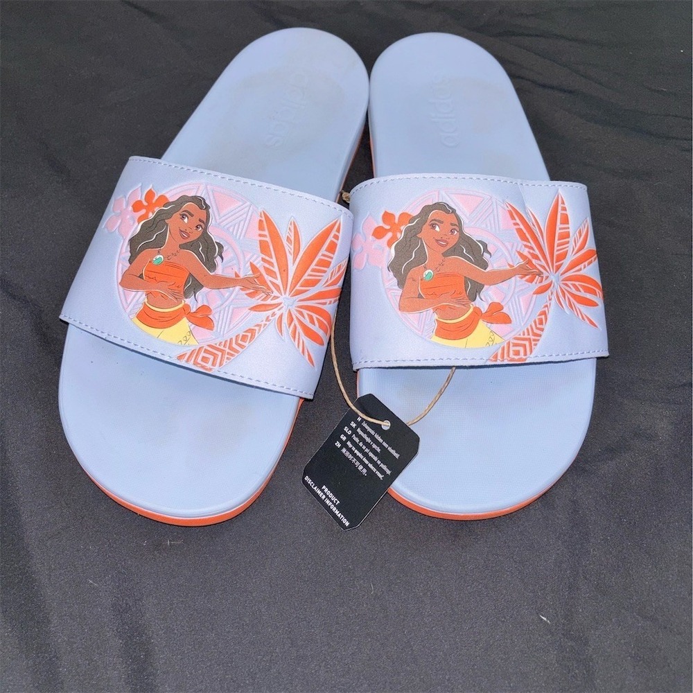 adidas x Disney Moana Adilette Comfort‎ Slides Kids womens 6 Blue Orange slip on